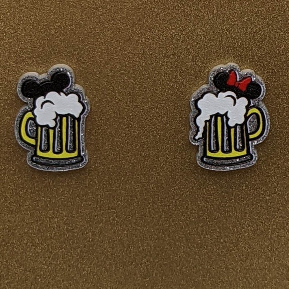 Mickey and Minnie beer glass acrylic stud earrings